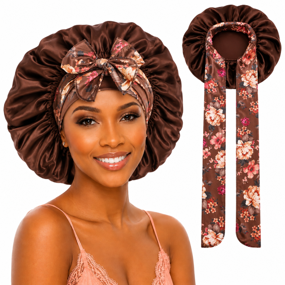 Bonnet en Satin Grand Format marron Nœud Fleuri, Dakar, Senegal